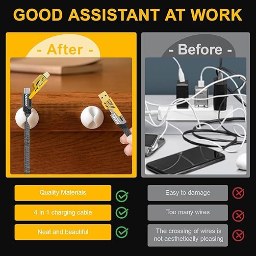 4 in 1 Multi Charging Cable| Buy1 Get 1 Free  100CM [65W] Fast Charging - Compatible with iPhone 16/15/14/13/12/11 Pro Max, Airpods, iWatch, iPad, MacBook, Samsung S24/S23/S22 & Google