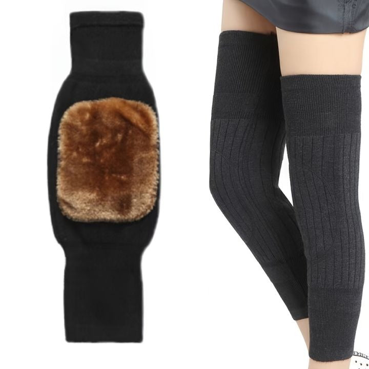 2 PCS Non-Slip Cashmere Wool Knee Pads Brace Leg Warmer with Strap Adjustable for Men & Women
