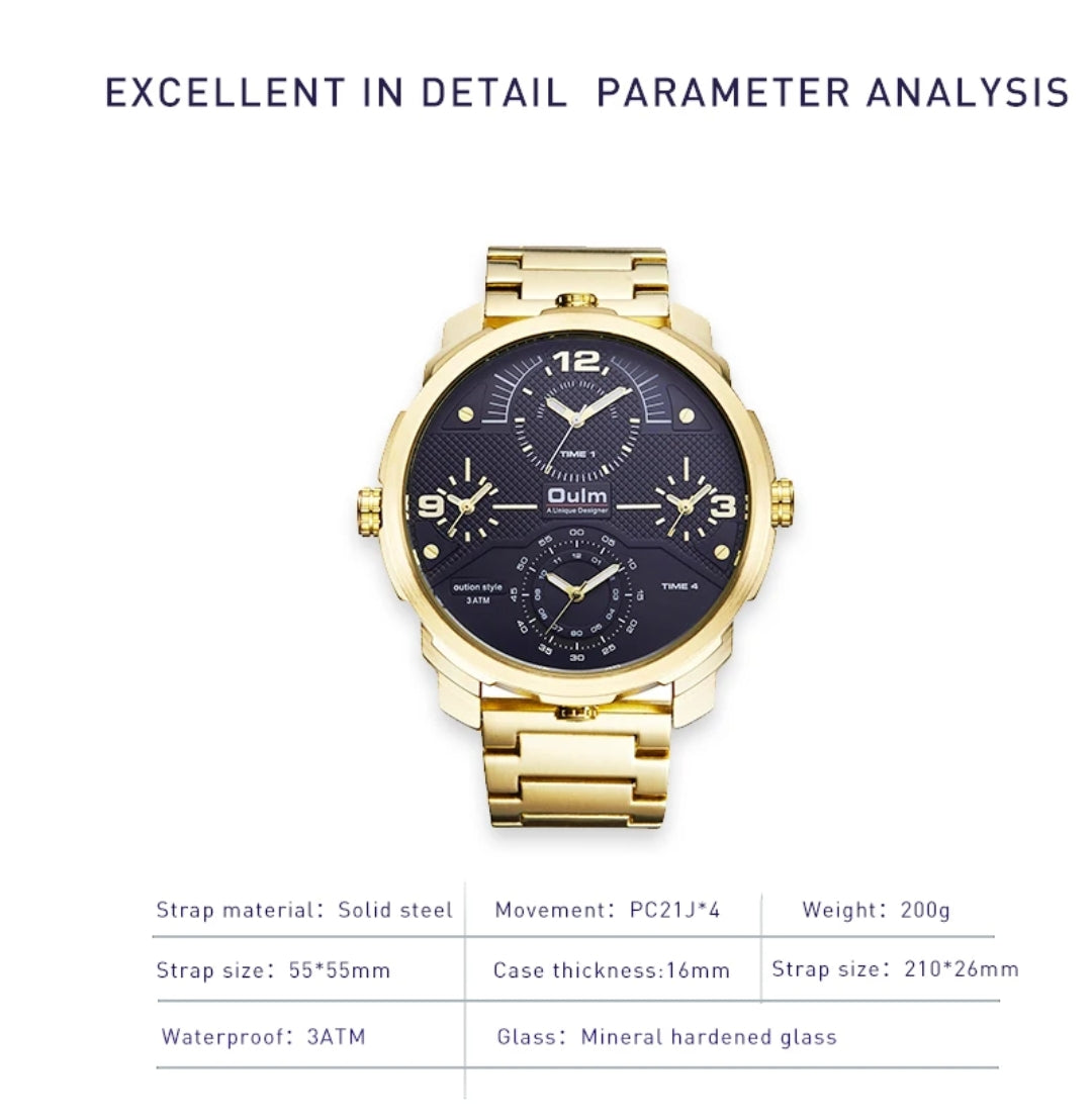 Oulm 3749 Luxury Brand Unique Stainless Steel 4 Time Watch